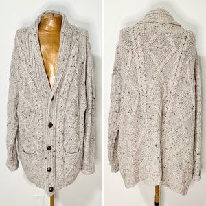 Vintage beige Arancrafts of Ireland Chunky Knit Merino Wool Grandpa Cardigan